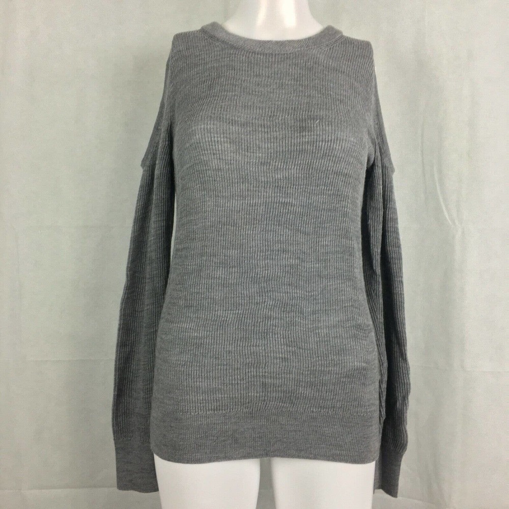 Banana Republic Sweater Womens Sz S Gray Merino Wool Knit Cold Shoulder Ribbed
